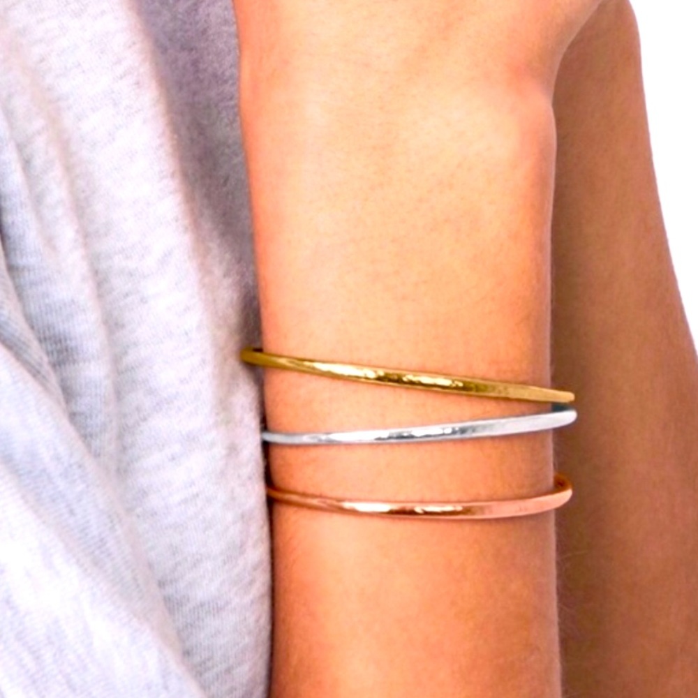 Stella & Dot | Dainty Gold Rose Gold Silver Bracelet Hammered Metal Cuff… - Picture 5 of 6